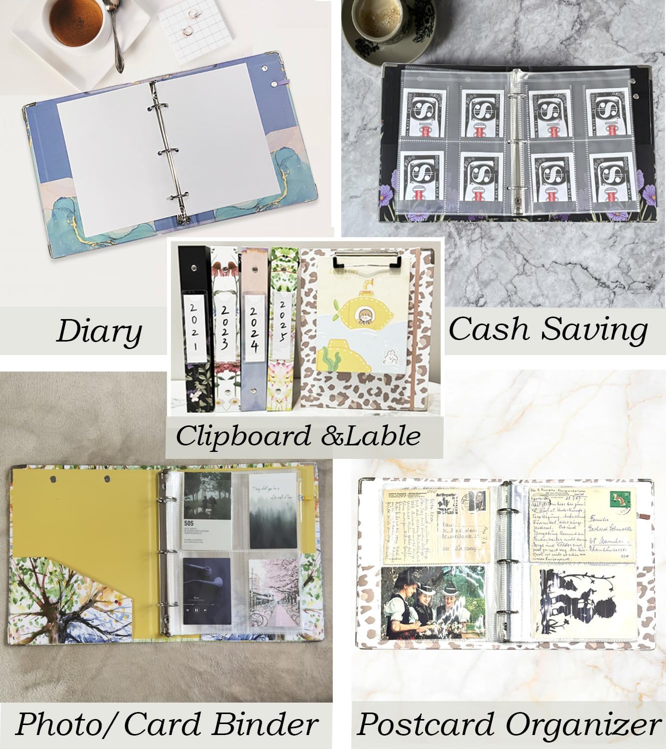 3 Ring Binder 1 Inch, Three Ring Binders Organizer with Clipboard, 5-Tabs Pockets Dividers, Plastic Folder, 18 Divider Stikers, BVSSX Pretty Binder with Pen Loop (Black Weeds, Letter Size)