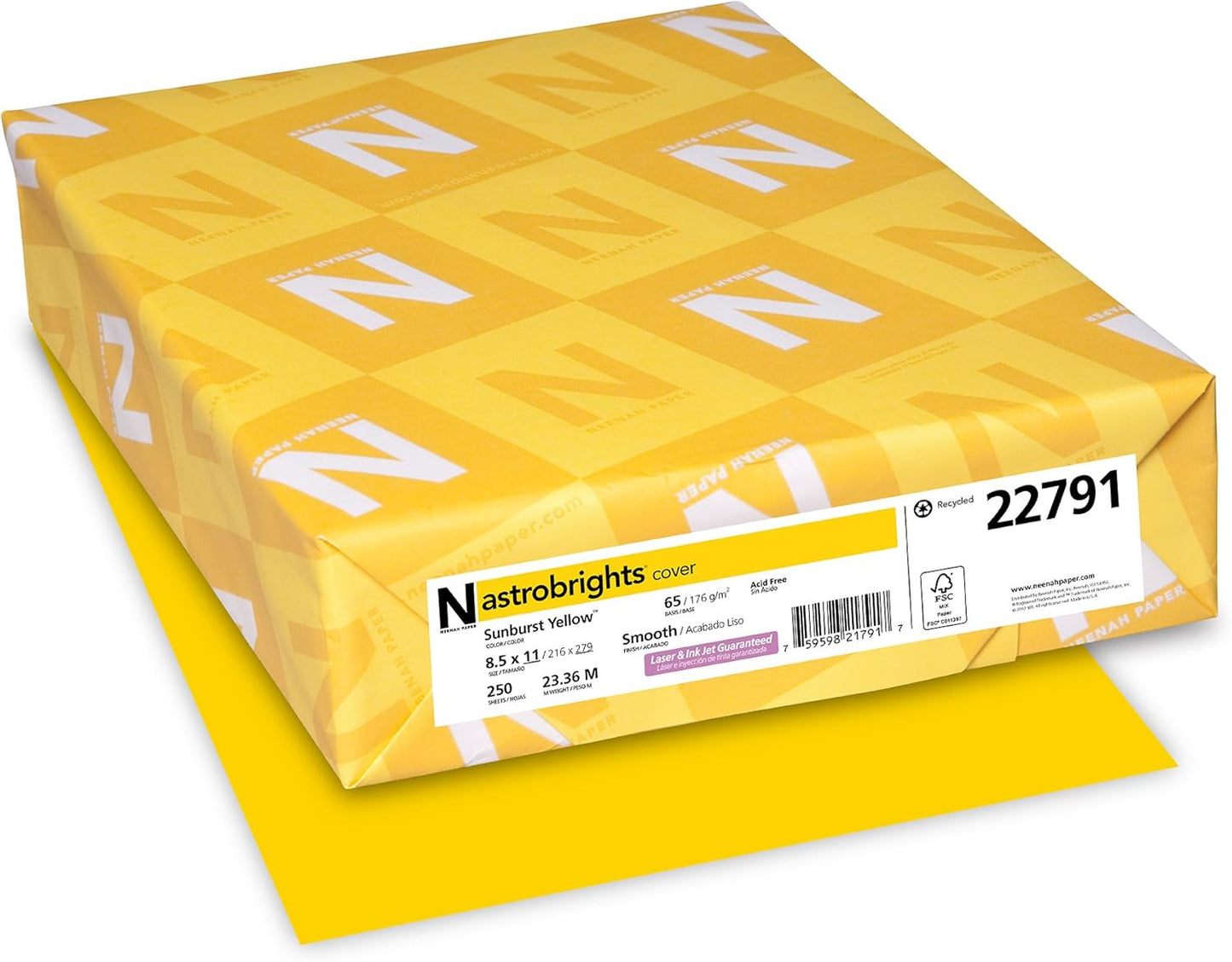 Astrobrights Colored Cardstock, 8.5” x 11”, 65 lb/176 GSM, Sunburst Yellow, 250 Sheets (22791)