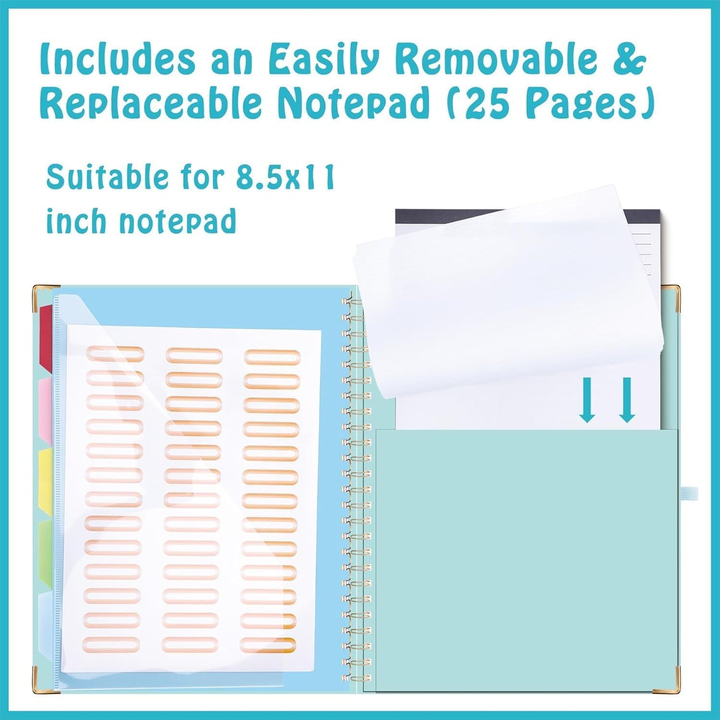 HAUTOCO Clipboard Folio with Refillable Notepad for Letter Size (11" x 8.5"), 5 Dividers with 10 Pockets, Elastic Pen Holder and File Folder Labels, Spiral Nurse Clipboard Artboard(Green)