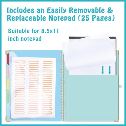 HAUTOCO Clipboard Folio with Refillable Notepad for Letter Size (11" x 8.5"), 5 Dividers with 10 Pockets, Elastic Pen Holder and File Folder Labels, Spiral Nurse Clipboard Artboard(Green)