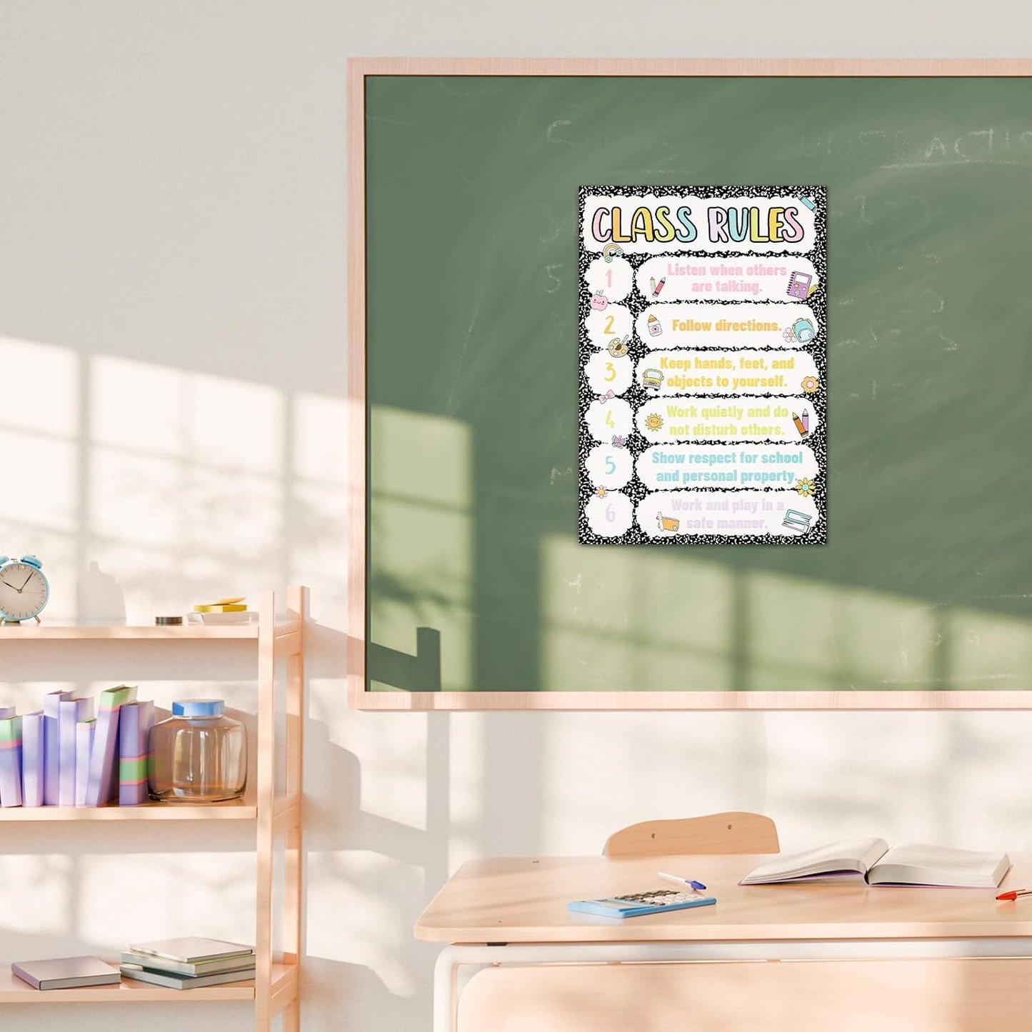 Gueevin Composition Classroom Rules Poster 16.5 x 11.2 Inch Composition Notebook Classroom Decor Class Rules Poster Teacher Must Haves Back To School Supplies for School Office Home Decor
