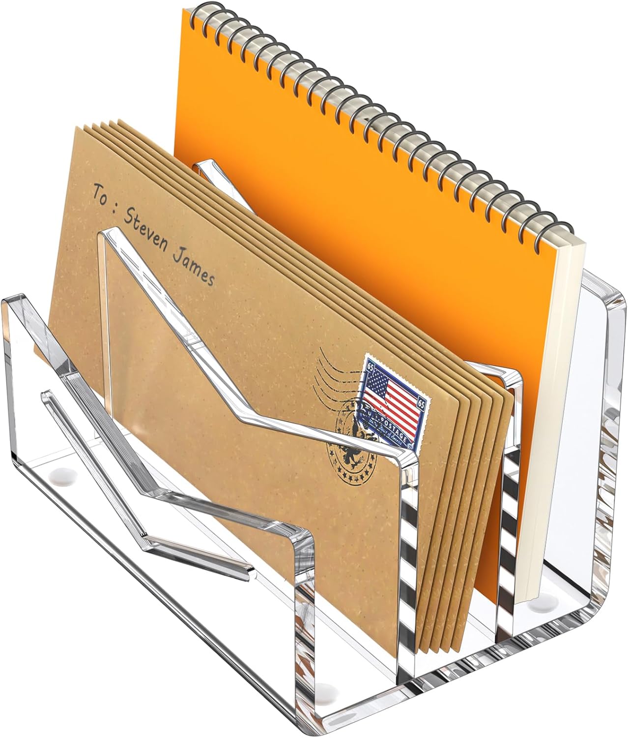 Beego Envelope and Mail Organizer Countertop - 3 Compartments Black Acrylic Desk Organizer Letter Holder Desktop File Sorter Bill Document Folder Rack for Office, Home, School Desk Organization