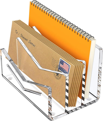 Beego Envelope and Mail Organizer Countertop - 3 Compartments Black Acrylic Desk Organizer Letter Holder Desktop File Sorter Bill Document Folder Rack for Office, Home, School Desk Organization