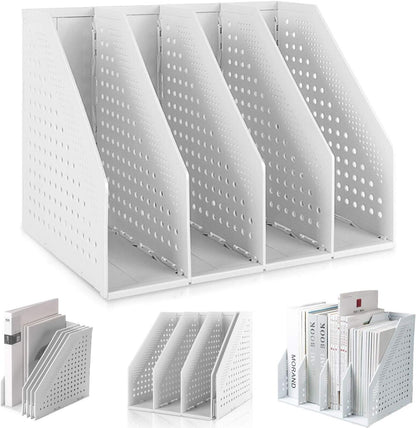 Lemical Magazine Holder 4 Vertical Compartments Collapsible Magazine File Holder Space Saving Rack Home Kitchen Desk Organizer No Need Assemble (Black)