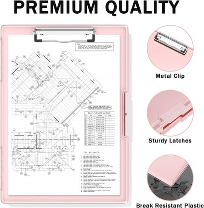 Rimilak Plastic Clipboard with Storage, Side Opening with 2 Compartment, Size 13.3 x 9.4 x 1.5 Heavy Duty High Capacity Nursing Box for Work School & Office Supplies, Black