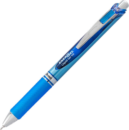 Pentel® EnerGel™ Deluxe RTX Retractable Liquid Gel Pens, Fine Point, 0.5 mm, 54% Recycled, Blue Barrel, Black Ink, Pack Of 12 Pens