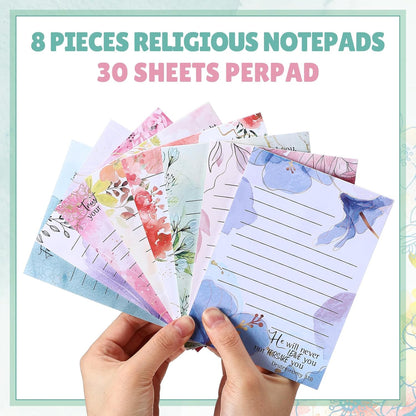 Gersoniel 8 Pack Christian Sticky Notes Gifts for Mothers Day Bulk for Church Small Scripture Inspirational Memo Pads Floral Adhesive Religious Bible Verse Quotes Notepads, 4 x 5.5 Inch(Simple Style)