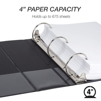 Samsill 3 Inch 3 Ring Binders, Economy Round Ring, Clear View Cover, 550 Sheet Capacity - for School, Home, Office - Black, 4 Pack