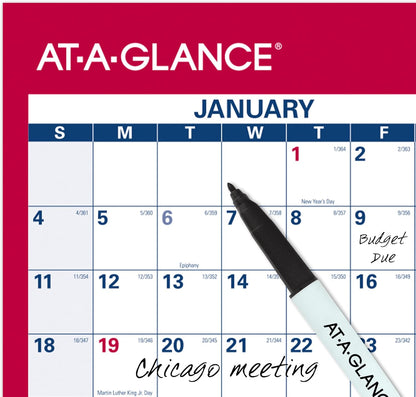 AT-A-GLANCE 2026 Erasable Calendar, Dry Erase Wall Planner, 12" x 16", Small, Vertical-Horizontal, Reversible, Compact (PM330B2826)