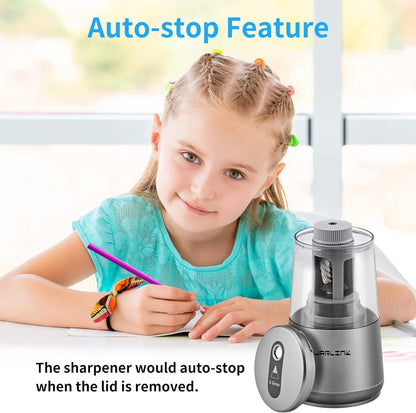 JARLINK Electric Pencil Sharpener, Heavy-Duty Helical Blade to Fast Sharpen, Auto Stop for No.2/Colored Pencils(6-8mm), AC Adapter/Battery Operated in School Classroom/Office/Home (Black)