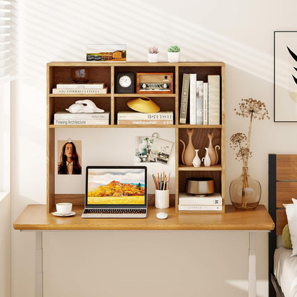 Tangkula Desktop Bookshelf, Countertop Storage Hutch with 5 Shelves for Computer Desk, Desk 3-Tier Display Rack, Multipurpose Wood Desktop Hutch Storage Organizer for Dorm Office Home