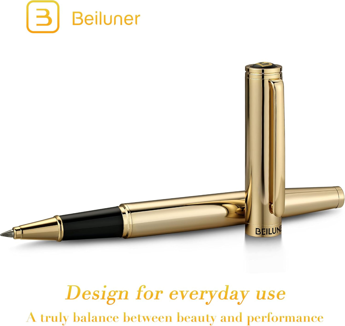BEILUNER Luxury Rollerball Pen, Stunning Green Lacquer with 24K Gold Trim,Noble and Elegant Designs,Schneider Ink Refill, Best Gift Set for Men & Women, Refillable, Executive Writing, Nice Pens