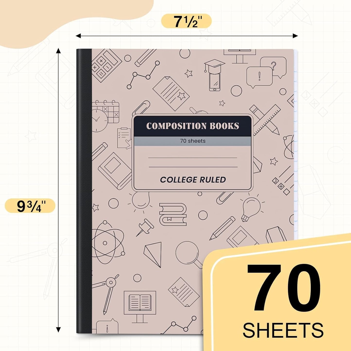 Oucaru Composition Notebook 50 Pack Bulk College Ruled, Brown Cover Notebooks for School, 70 Sheets 7-1/2"x9-3/4, Back to School Supplies Journal for K-12 Students