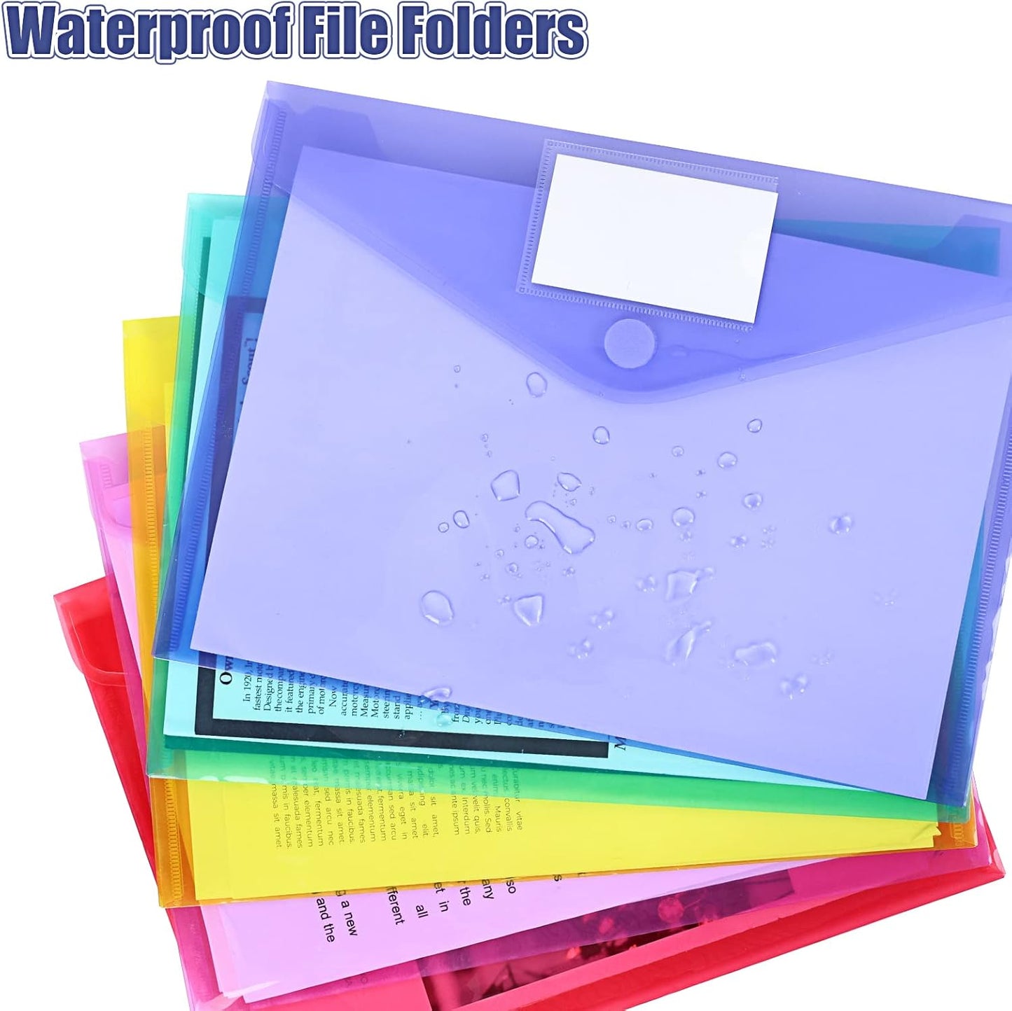 EOOUT 30 Pack 10 Color Plastic Envelopes Poly Envelopes, Hook & Loop Closure File Folders Clear Document Folders File Envelopes with Label Pocket A4 Size