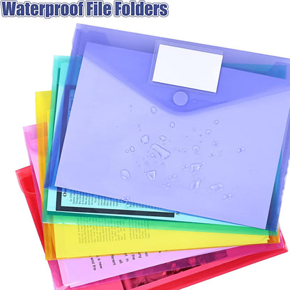 EOOUT 30 Pack 10 Color Plastic Envelopes Poly Envelopes, Hook & Loop Closure File Folders Clear Document Folders File Envelopes with Label Pocket A4 Size