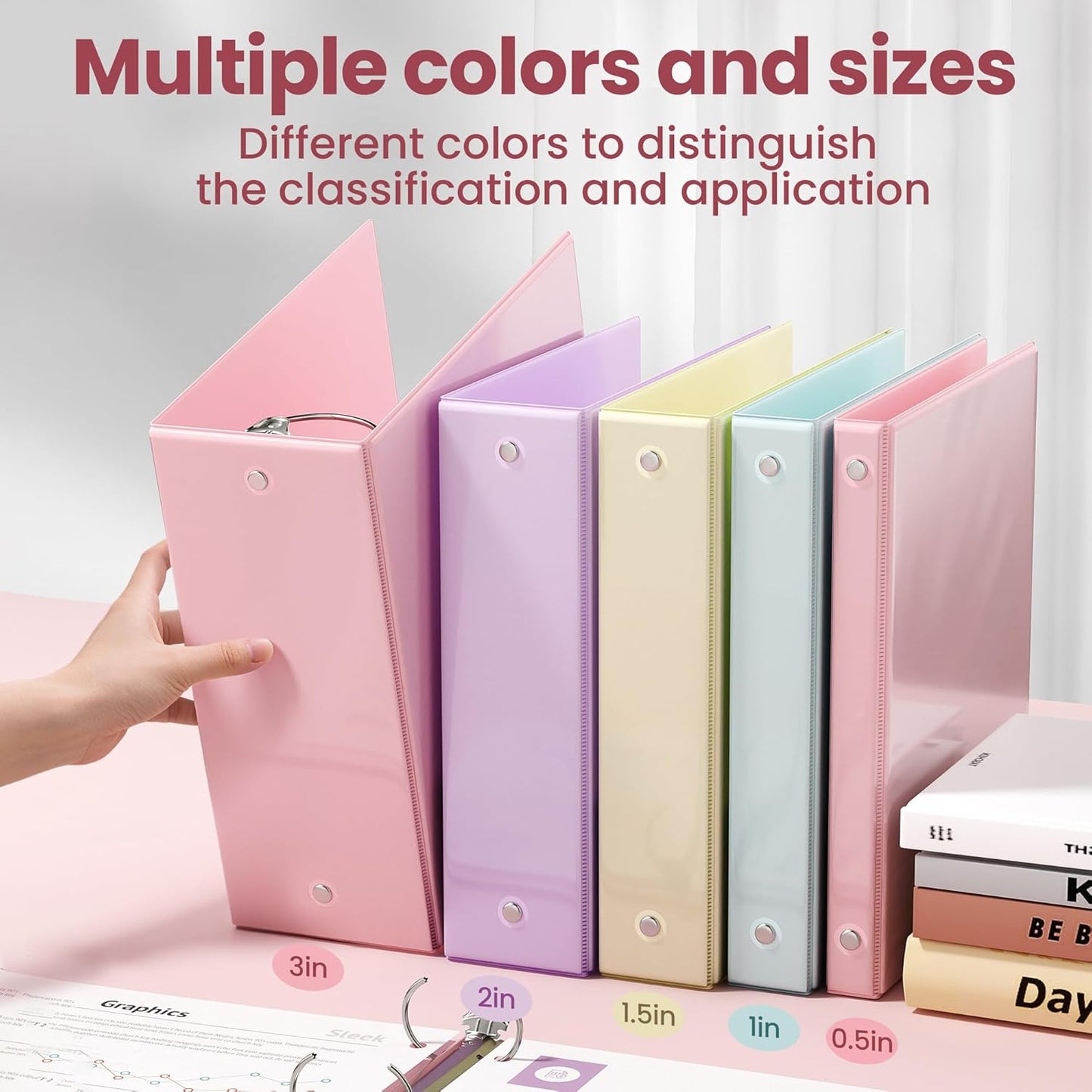 SUNEE 3 Ring Binder 3 Inch 1 Pack, Clear View Binder Three Ring PVC-Free (Fit 8.5x11 Inches) for School or Office Supplies, Pink