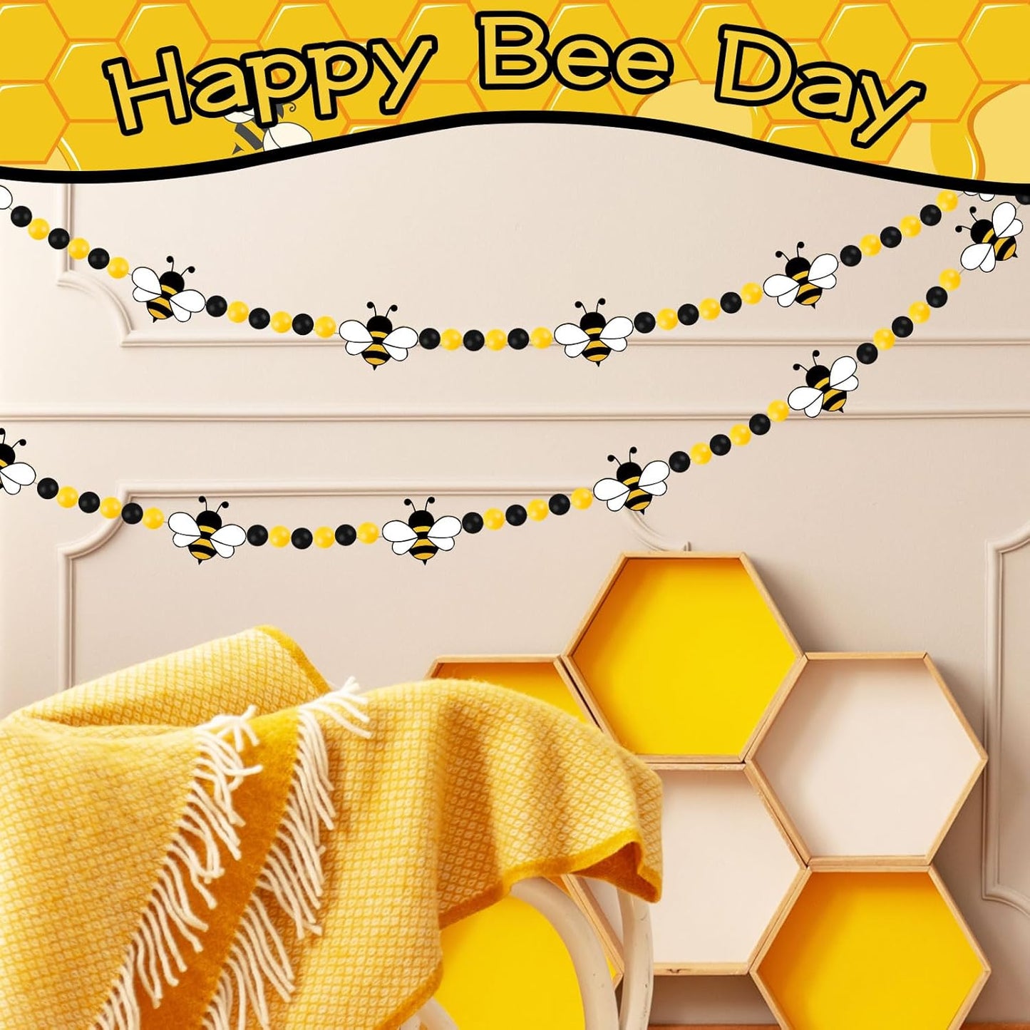 8.2 Ft Pencil Wooden Garland Graduation Yellow Pencil Banners with Cute Beads Hanging Ornaments for Kindergarten Classroom Office Home First Day of School Party Decor