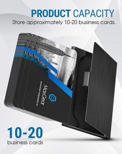 MaxGear Metal Business Card Holder for Men & Women, Professional Stainless Steel Card Case for Business Cards, Slim Purse Name Card Holders with Interior Lining, Buckle Style Shut, Black