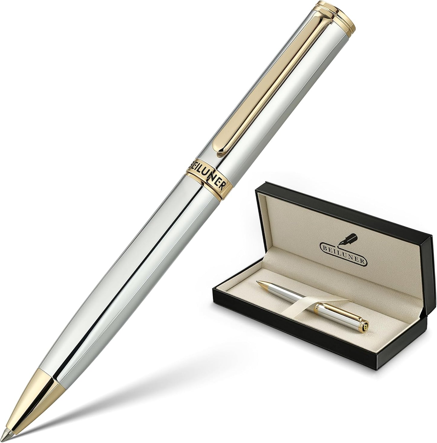 BEILUNER Luxury Gel Pen with 24K Gold Finish, Black Piano Lacquer, Luxury Grade Craftsmanship, Best Pen Gift Set for Men and Women, Professional, Executive, Office, Retractable Nice Pens