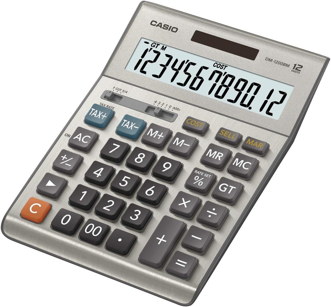 Casio DM-1200BM – Business Desktop Calculator with Cost/Sell/Margin & Tax Keys | Extra-Large 12-Digit Display, Kickstand | Ideal for Office & Finance Use