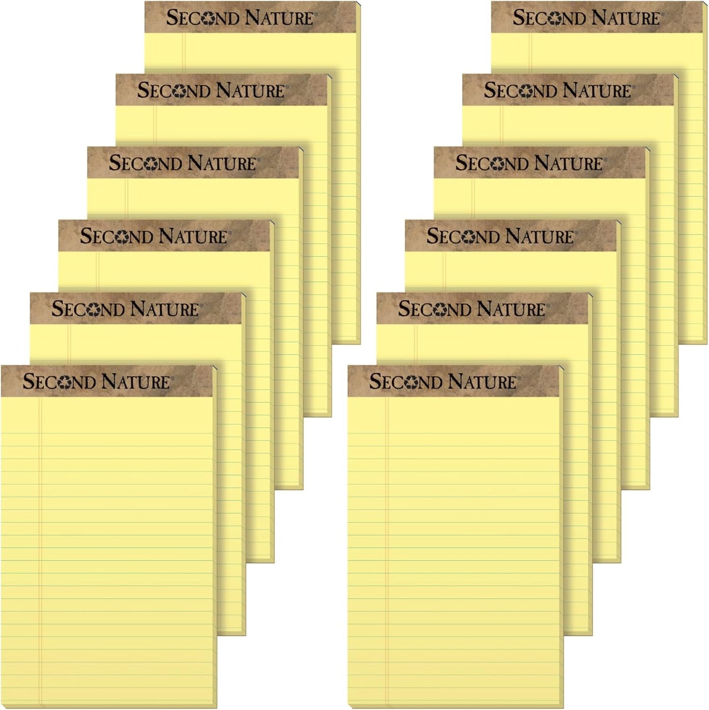 TOPS Second Nature 100% Recycled Legal Pad, 5 x 8 Inches, Perforated, Canary, Narrow Rule, 50 Sheets per Pad, 12 Pads per Pack (74840)