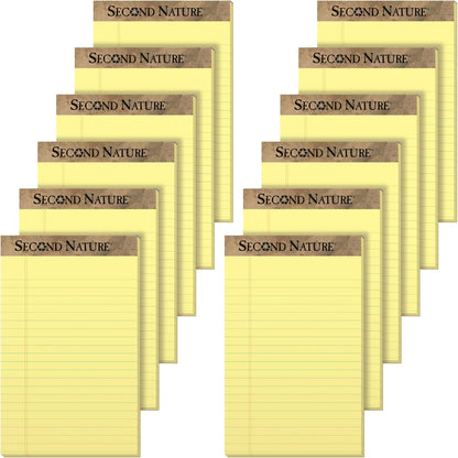 TOPS Second Nature 100% Recycled Legal Pad, 5 x 8 Inches, Perforated, Canary, Narrow Rule, 50 Sheets per Pad, 12 Pads per Pack (74840)