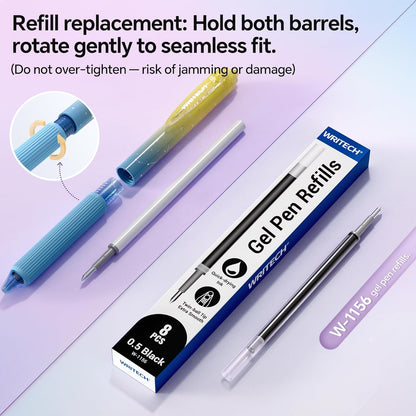 WRITECH Gel Pens Fine Point: Nebula Pen Set 0.7mm Black Ink Retractable 6ct Medium Point Smooth Writing with Aesthetic Gradient Color Barrel for Journaling Note Taking Silent Click No Smear