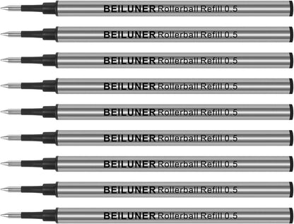 BEILUNER 0.5mm Replaceable Refills Compatible Luxury Wooden Ballpoint Pen Writing Set, Black Ink, direct insertion - 9 Pack
