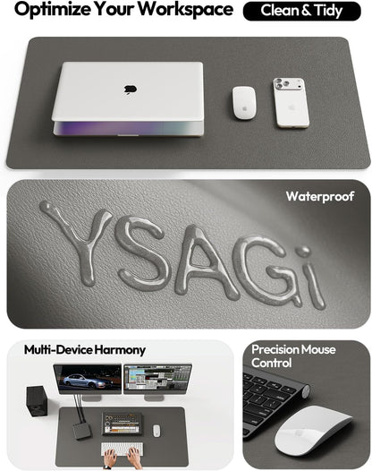 YSAGi Leather Desk Pad Protector, Office Desk Mat, Large Mouse Pad, Non-Slip PU Leather Desk Blotter, Waterproof Laptop Desk Writing Pad for Office and Home (23.6" x 13.8", Eggshell) - Colors B