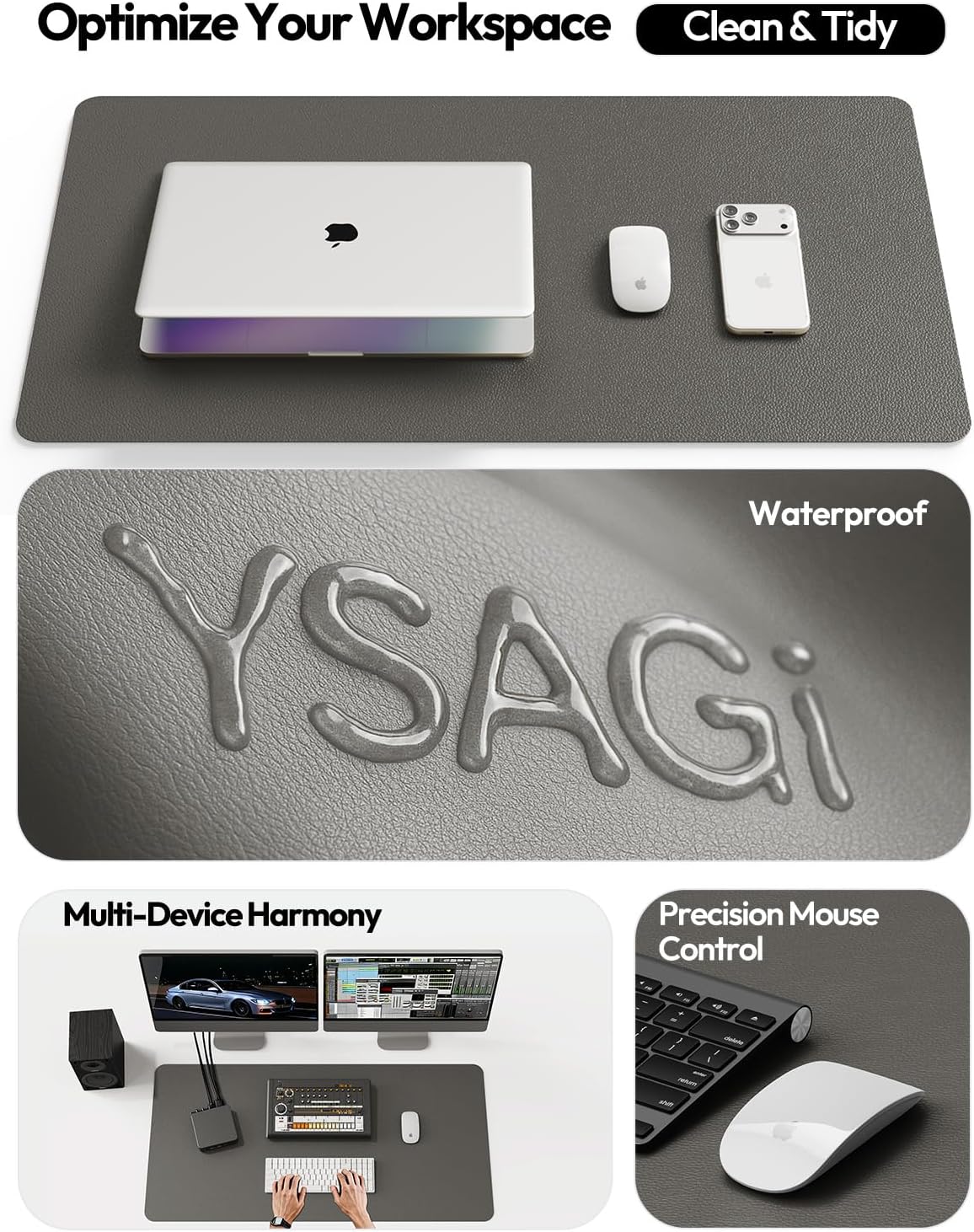 YSAGi Leather Office Desk Pad Protector, Large Mouse Pad, Non-Slip, PU Leather, Laptop Desk Blotter, Waterproof Writing Pad for Office and Home, Black, 23.6" x 13.8" - Colors B