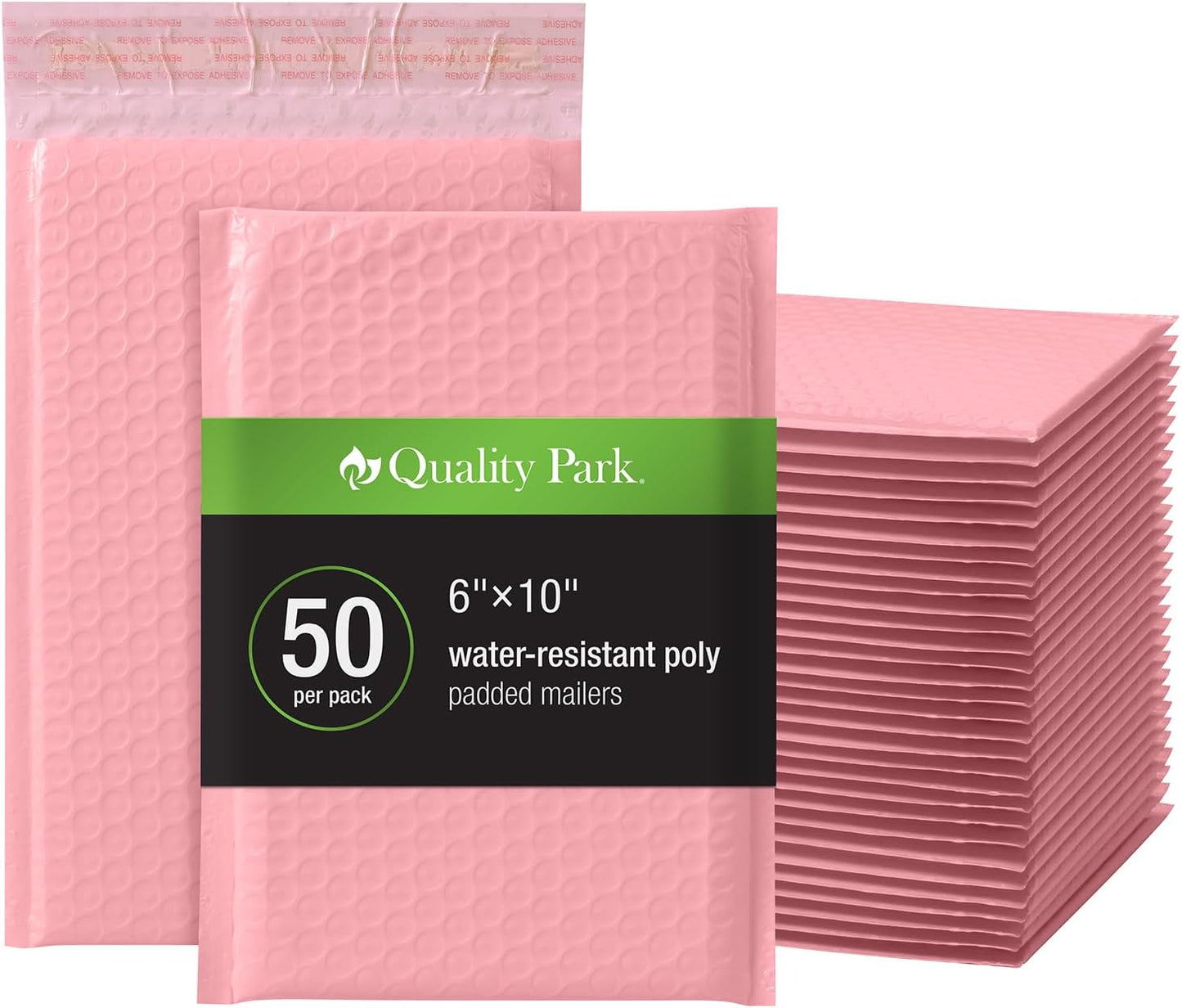 Quality Park Bubble Mailers, 6 x 9 Inch, White Poly Mailers, Padded Envelopes, Shipping Envelopes, Water Resistant, Self Seal, 50 Per Box (QUA85856), Plastic