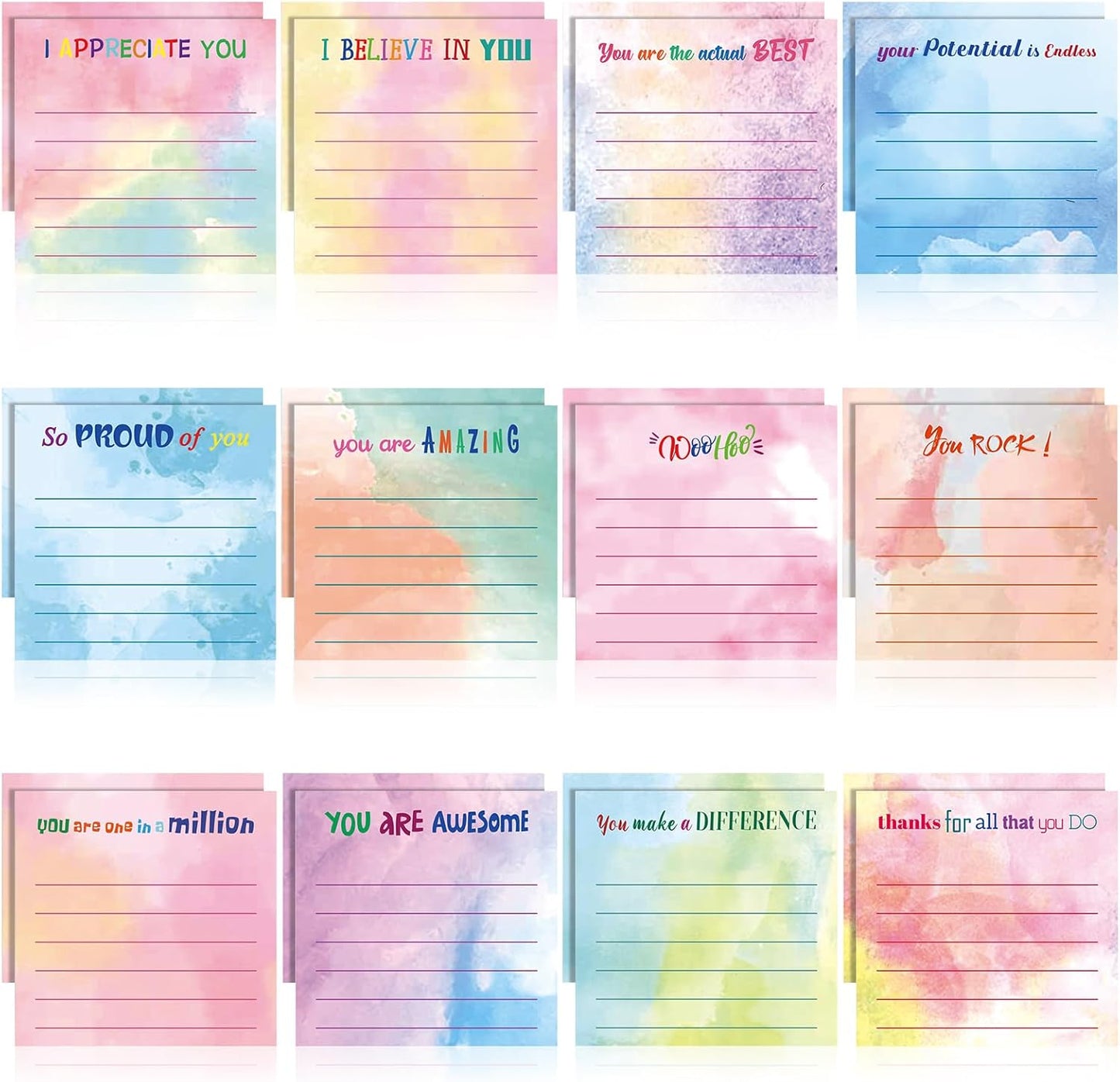 Yinder 48 Pcs Inspirational Sticky Notes Cute Motivational Sticky Notes Pad End of Year Employee Appreciation Gifts Bulk for Teacher Nurse Coworkers Office Supplies 3 x 3'' (Thank You,Dark Color)