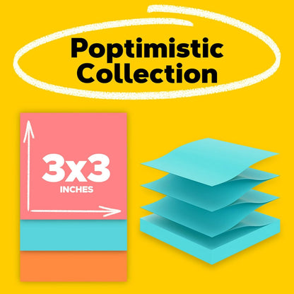 Post-it Pop-up Notes, 12 Sticky Note Pads, 3 x 3 in., School Supplies, Office Products, Accordion Sticky Notes Work with Pop-Up Note Dispenser, Poptimistic Collection