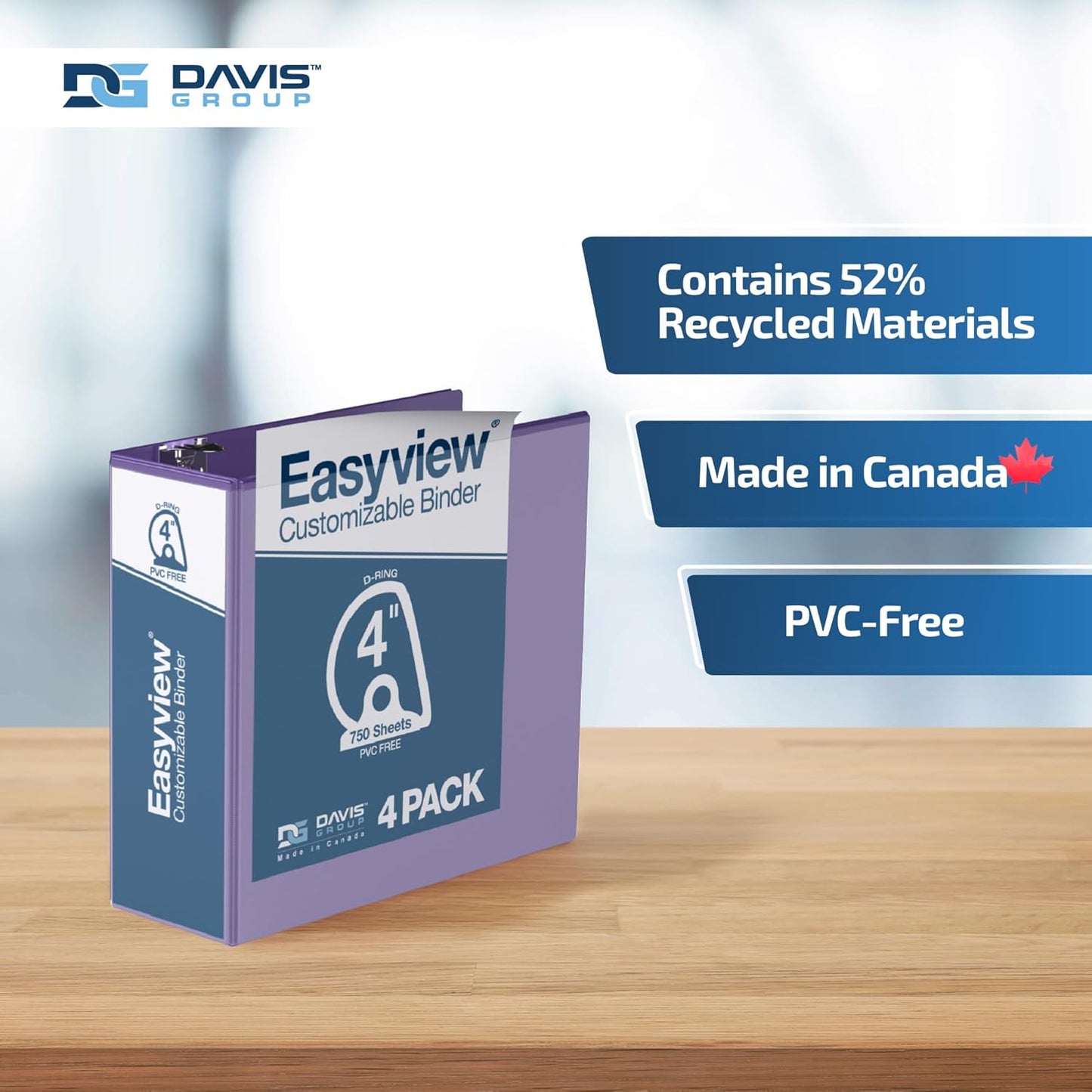 Easyview Premium 3-Ring Binders with Clear-View Covers and D Rings, Binders for School or Office, 5 Inch, Pack of 4, White