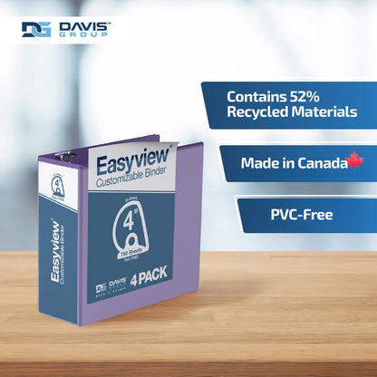 Easyview Premium 3-Ring Binders with Clear-View Covers and D Rings, Binders for School or Office, 5 Inch, Pack of 4, White