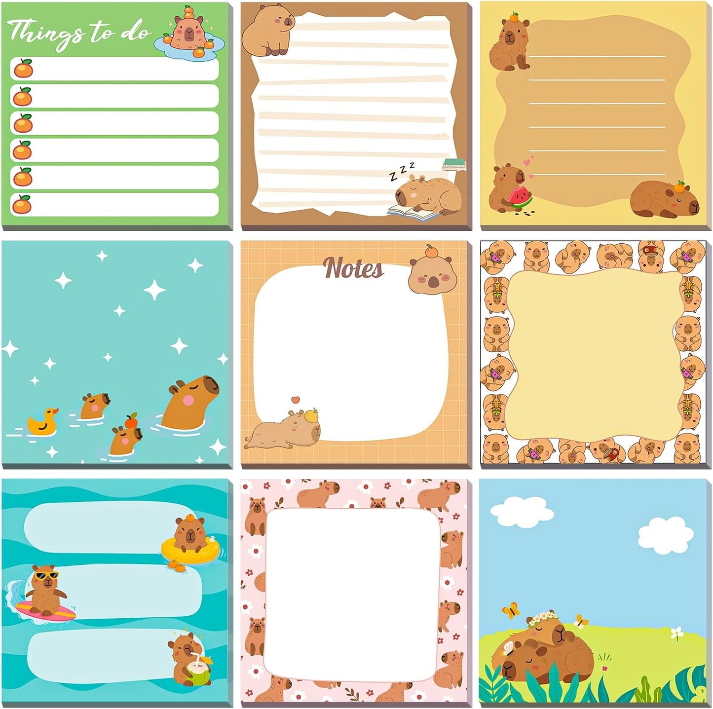 9 Pads Wildflower Sticky Notes 3x3 Inch Cute Self Stick Notepads Notes Adhesive Memo Pad Office Decor Gifts for Students School Teacher Meeting Office Supplies
