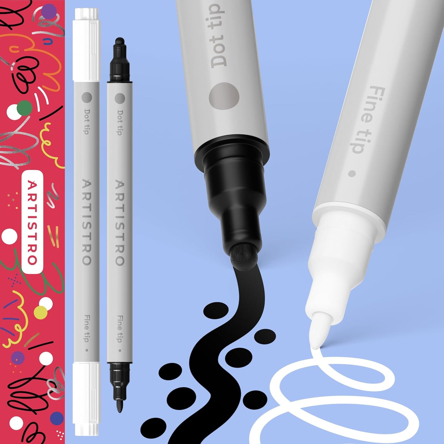 ARTISTRO 2 Red Dual-Tip Acrylic Paint Pens - Multisurface Markers for Glass, Rock, Fabric, Wood, Plastic & More - 1 mm Fine & Brush Tips