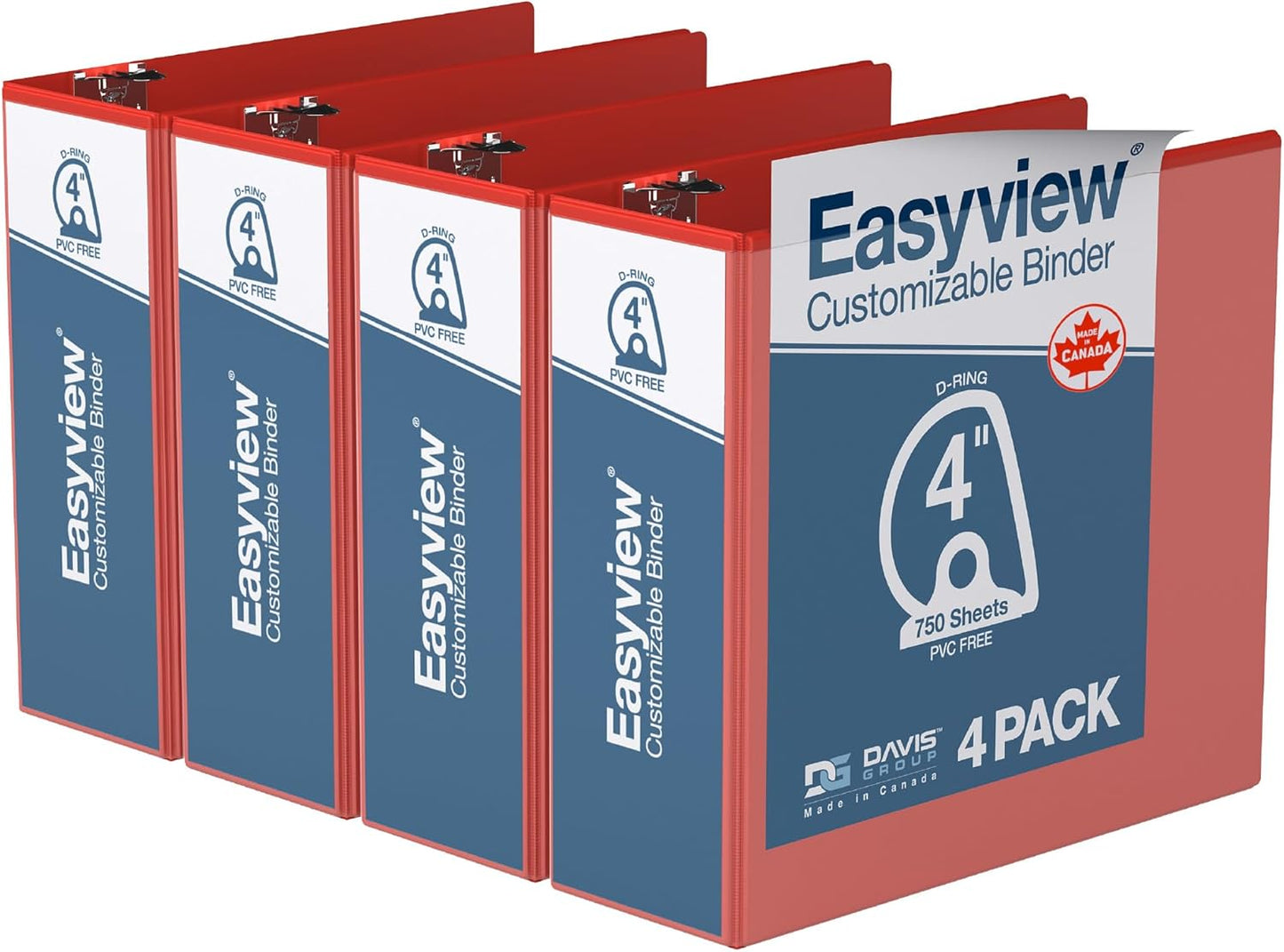 Easyview Premium 3-Ring Binders with Clear-View Covers and D Rings, Binders for School or Office, 5 Inch, Pack of 4, White