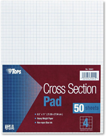 TOPS Cross-Section Pads, 8-1/2" x 11", Glue Top, Graph Rule (10 x 10), 50 Sheets (35101)