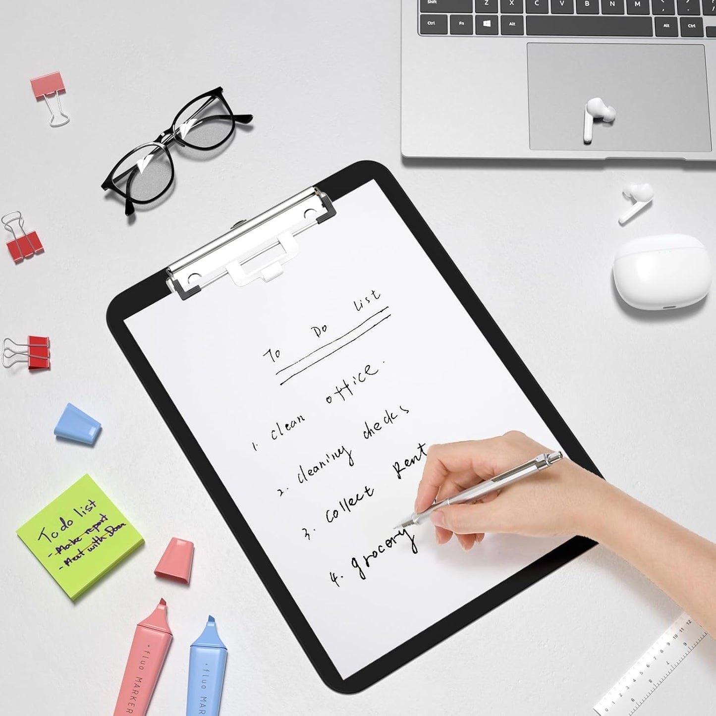 Hongri Plastic Clipboard, White 8.5x11" Clipboard, A4 Letter Size Clipboards for Nurses, Students, Office and Women, Clipboard with Pen Holder and Low Profile Clip, Size 12.5 x 9 Inch(White)