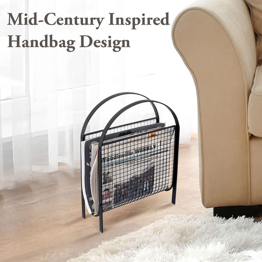 MyGift Magazine Rack, Floor Freestanding Magazine Holder for Bathroom Bedroom Office, Books Newspapers File Mail Organizer, Mid Century Modern Decor Wire Storage for Tablets and Documents