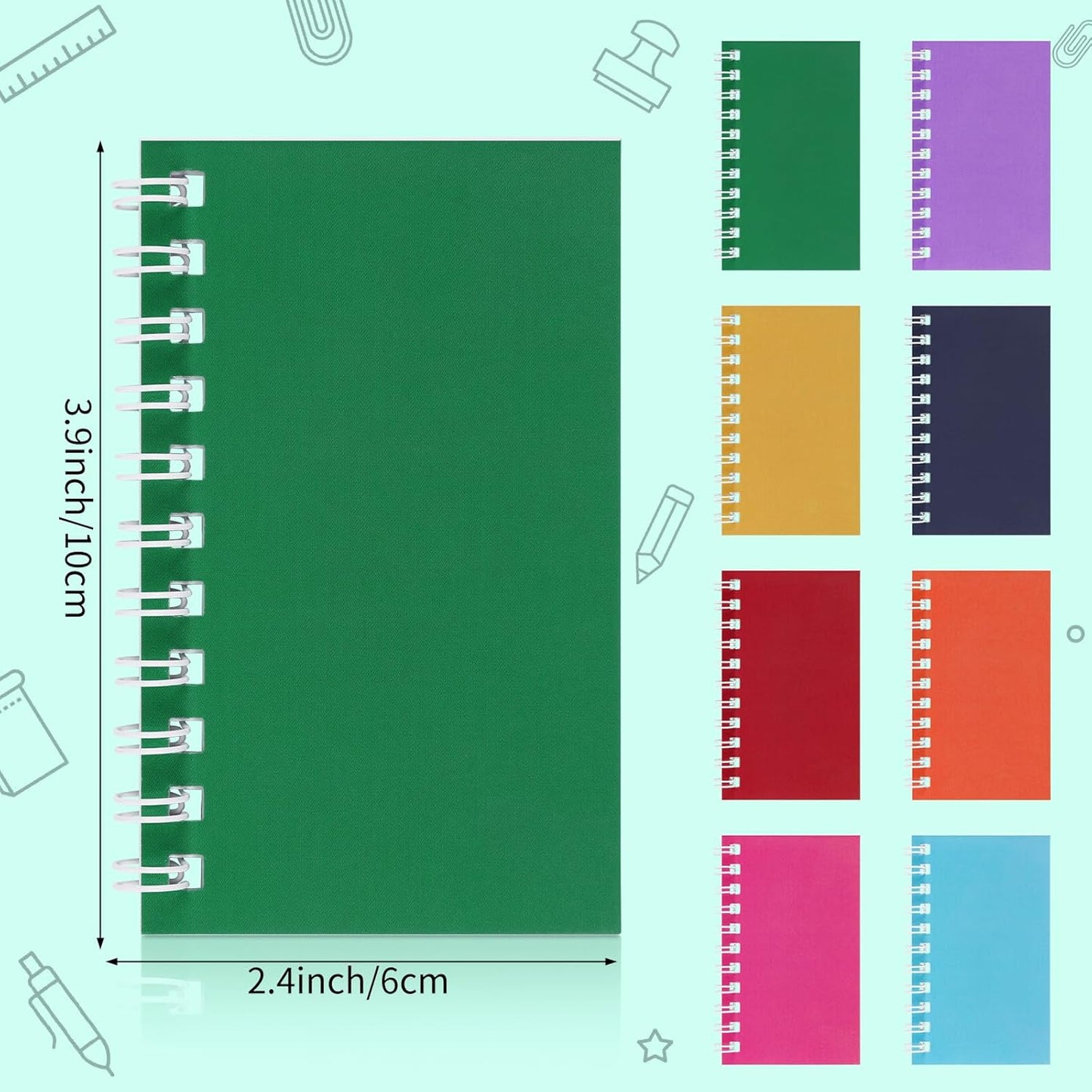 Hooqict 24 Pack Small Pocket Notebook Mini Notebooks Bulk Small Spiral Notepads with 8 Colors, Memo Note Pads for Kids, Work, Office, School, 3.9 x 2.4 Inches