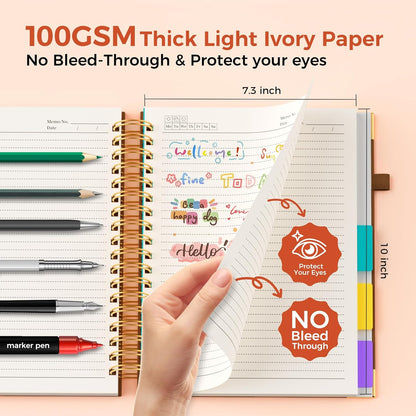 Line Hardcover Spiral Notebook with Removable Dividers Tabs & Ruler, 5 Subject Notebook College Ruled, 300 Page, Large 8"x10" B5 Notebooks for Work School, Lined Journal for Women & Men, Purple
