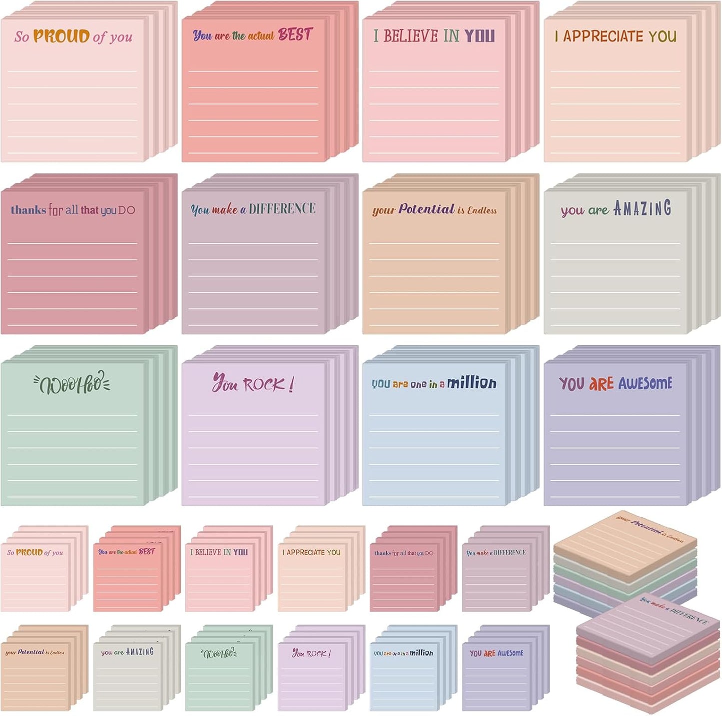 Yinder 48 Pcs Inspirational Sticky Notes Cute Motivational Sticky Notes Pad End of Year Employee Appreciation Gifts Bulk for Teacher Nurse Coworkers Office Supplies 3 x 3'' (Thank You,Dark Color)
