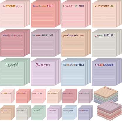 Yinder 48 Pcs Inspirational Sticky Notes Cute Motivational Sticky Notes Pad End of Year Employee Appreciation Gifts Bulk for Teacher Nurse Coworkers Office Supplies 3 x 3'' (Thank You,Dark Color)