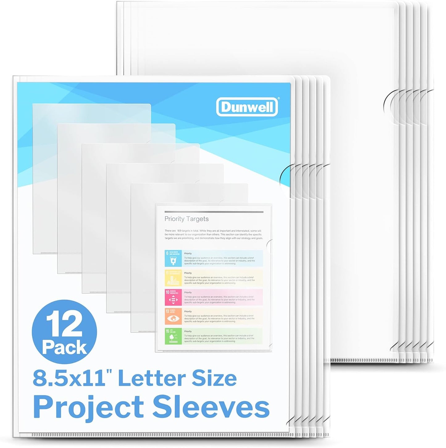 Dunwell Clear Folders for Documents, Plastic 8.5x11 File Sleeves for Document Protection, Filing, Storage, Organization (6 Pack) Transparent Folders with Pockets, Durable Letter Size Document Holder