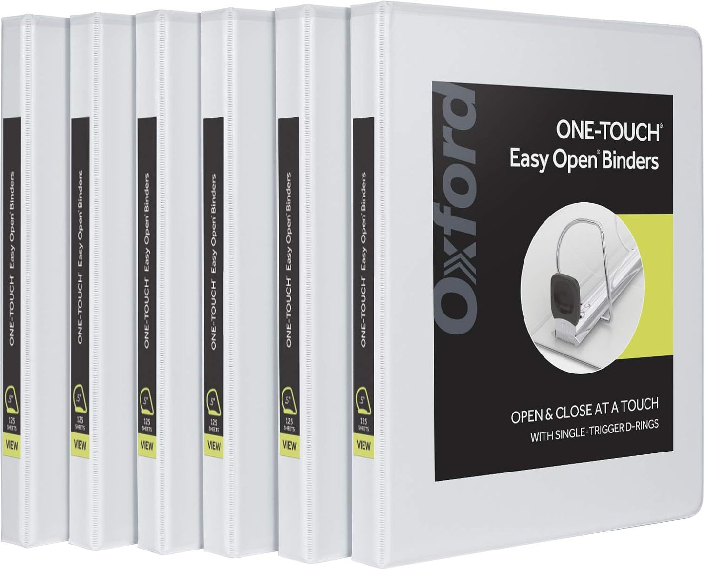 Oxford 3 Ring Binders, Binders for School and Office, 2 Inch ONE-Touch Easy Open D Rings, 3-Sided View Binder Covers, Xtralife Hinge, Non-Stick, PVC-Free, White, 530-Sheet Capacity, 4 Pack (79910)