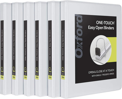 Oxford 3 Ring Binders, Binders for School and Office, 2 Inch ONE-Touch Easy Open D Rings, 3-Sided View Binder Covers, Xtralife Hinge, Non-Stick, PVC-Free, White, 530-Sheet Capacity, 4 Pack (79910)