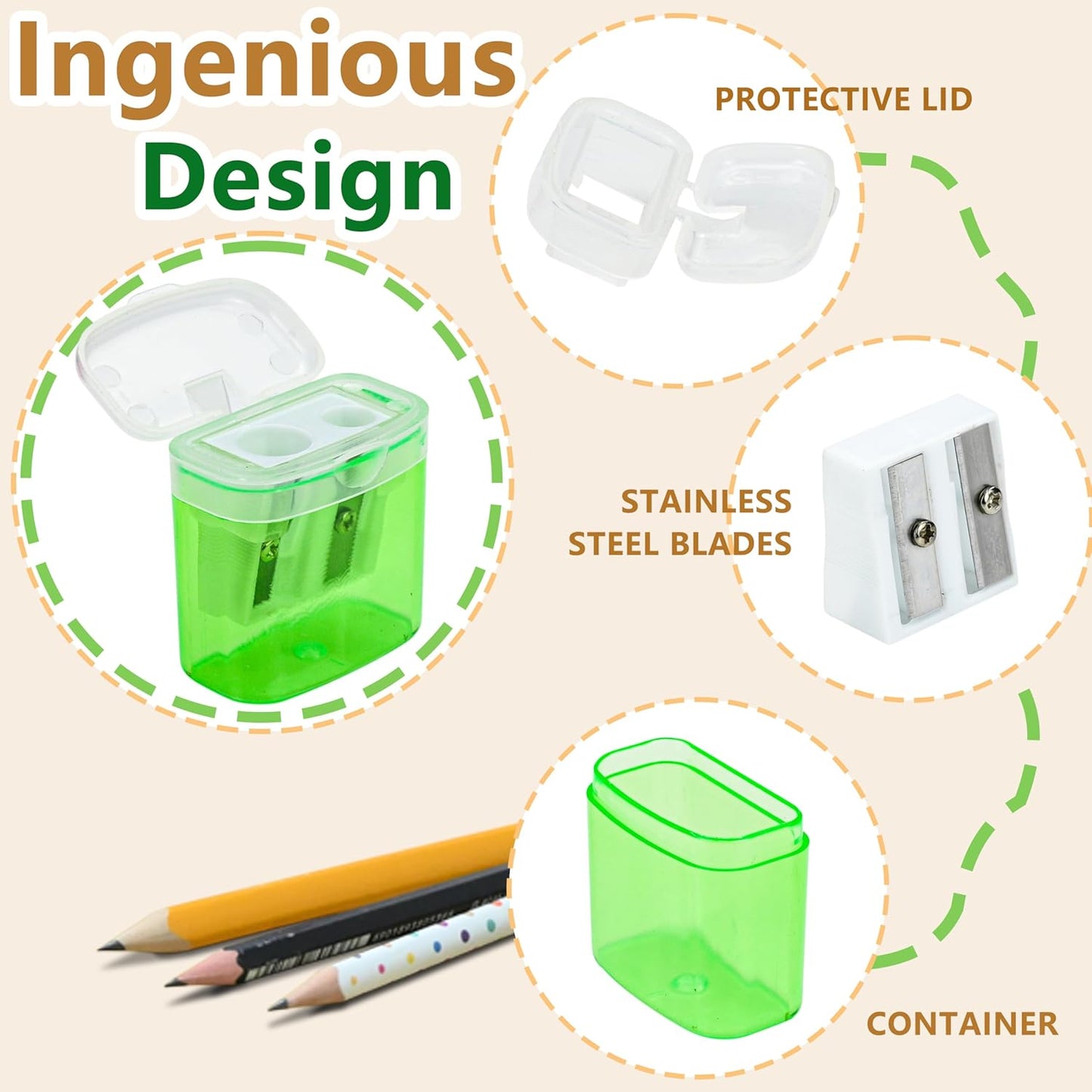 AUSTARK 4Pcs Pencil Sharpeners Manual for Kids Adults, Dual Hole Small Handheld Pencil Sharpener Bulk for Office School Home, Back to School Supplies