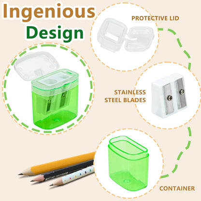 AUSTARK 4Pcs Pencil Sharpeners Manual for Kids Adults, Dual Hole Small Handheld Pencil Sharpener Bulk for Office School Home, Back to School Supplies